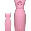 Clothing Retro Stage | 2Pcs Pink 1960S Lapel Bowknot Blouse & Solid Spaghetti Strap Dress Pale Pink