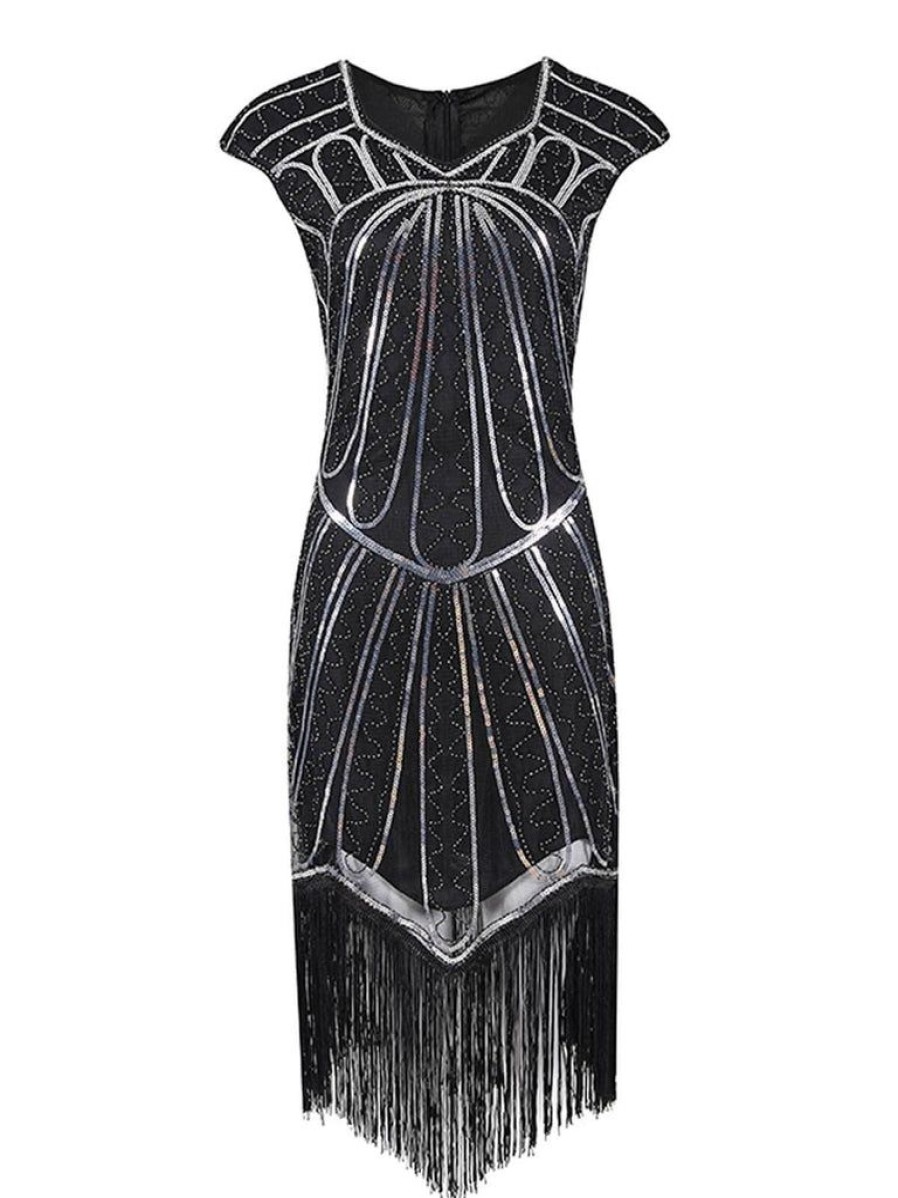 Clothing Retro Stage | 1920S Sequin Fringed Gatsby Dress Silver