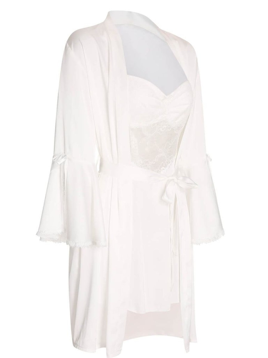 Clothing Retro Stage | 2Pcs 1960S Lace Patchwork Nightgown White