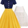 Clothing Retro Stage | 2Pcs Snow White 1950S Dress & White Petticoat Blue Yellow