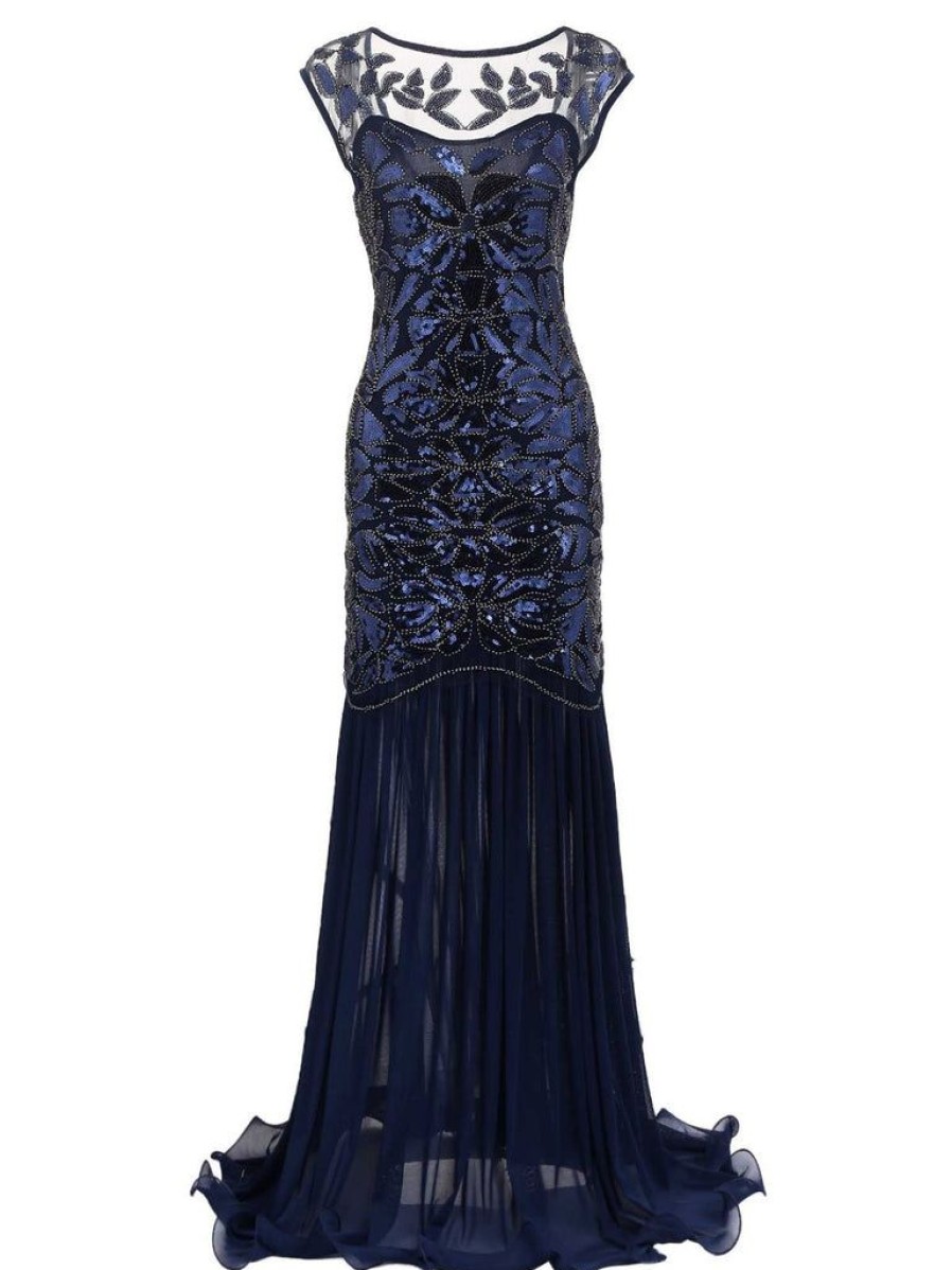 Clothing Retro Stage | 1920S Sequin Maxi Dress Blue