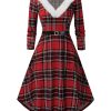 Clothing Retro Stage | 1950S Plaid Strap Furry Swing Dress Red