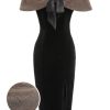 Clothing Retro Stage | 2Pcs 1960S Solid Dress & Plush Cape Black