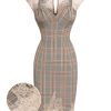 Clothing Retro Stage | 1960S Plaid Lace Pencil Dress Gray