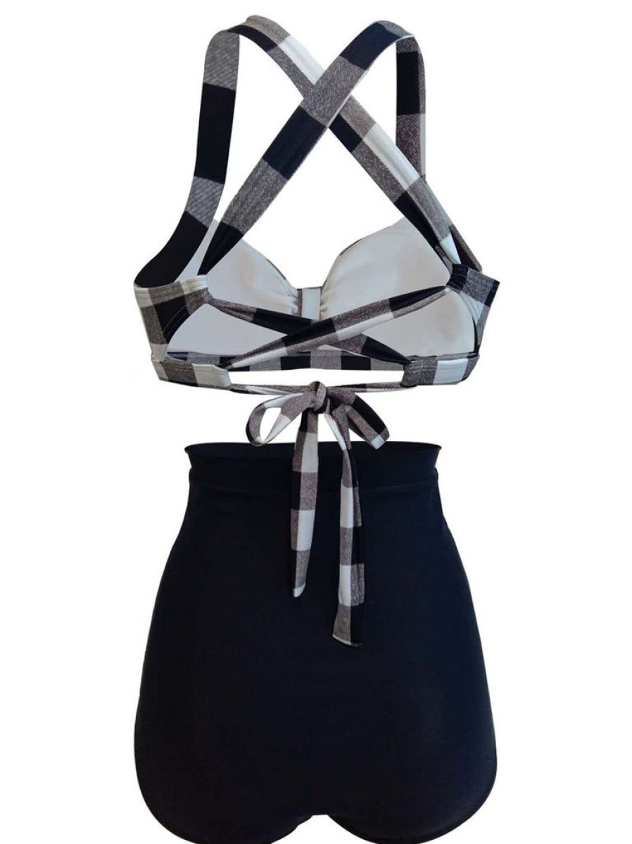 Clothing Retro Stage | 1950S Plaid Criss Cross Pleated Bikini