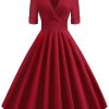 Clothing Retro Stage | 1950S Solid Sweetheart Fold Swing Dress