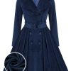 Clothing Retro Stage | 1950S Velvet Long Coat Navy Blue