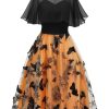 Clothing Retro Stage | 1950S 3D Butterflys Cloak Dress Black & Orange