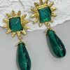 Accessories Retro Stage | Retro Emerald Gold Trim Alloy Earrings