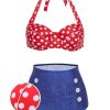 Clothing Retro Stage | 1950S Retro Polka Dot Halter Bikini Swimsuit Red