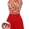 Clothing Retro Stage | 1950S Rose Lace Up Patchwork Romper Deep Red