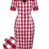 Clothing Retro Stage | 1960S Checked Pockets Pencil Dress Red