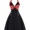 Clothing Retro Stage | 1950S Halter Dot Swing Dress Black Red