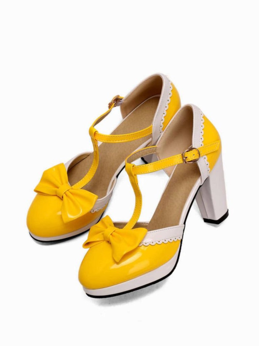 Shoes Retro Stage | Bowknot Chunky Heels Mary Jane Shoes