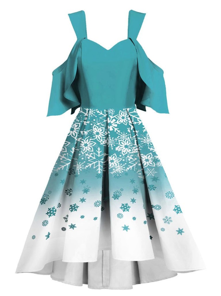 Clothing Retro Stage | 1950S Off Shoulder Snowflake Dress Blue