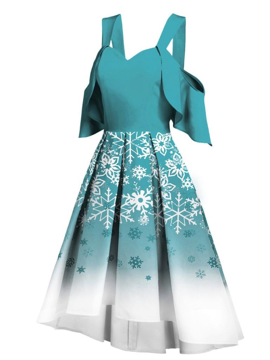 Clothing Retro Stage | 1950S Off Shoulder Snowflake Dress Blue