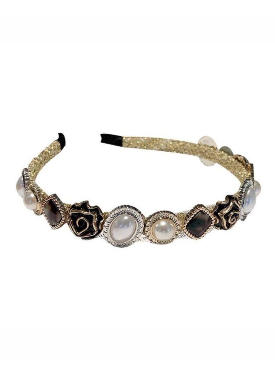 Accessories Retro Stage | Gold Shiny Pearl Gem Headband