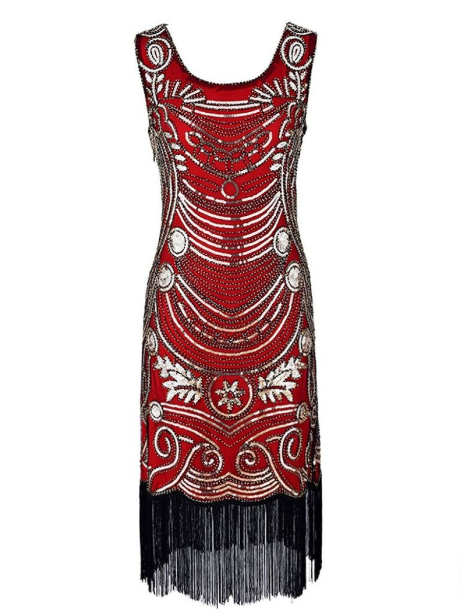 Clothing Retro Stage | 1920S Flapper Sequin Gatsby Dress Red