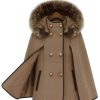 Clothing Retro Stage | 1940S Hooded Detachable Fur Collar Shawl Coat Brown