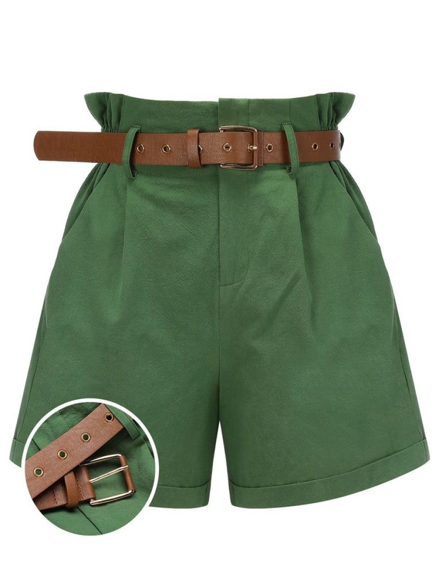 Clothing Retro Stage | Dark 1960S Solid Vintage Shorts Green