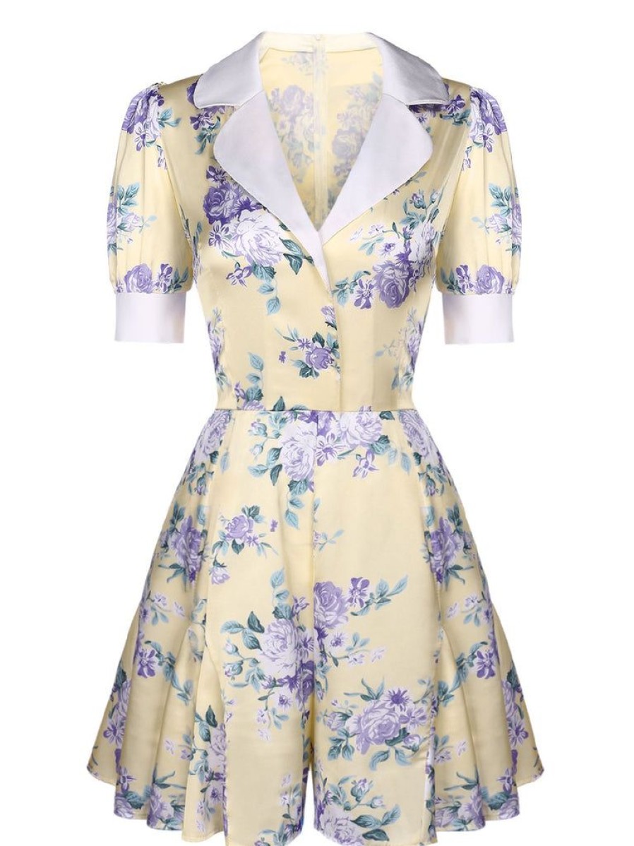 Clothing Retro Stage | 1950S Floral Swing Romper Yellow