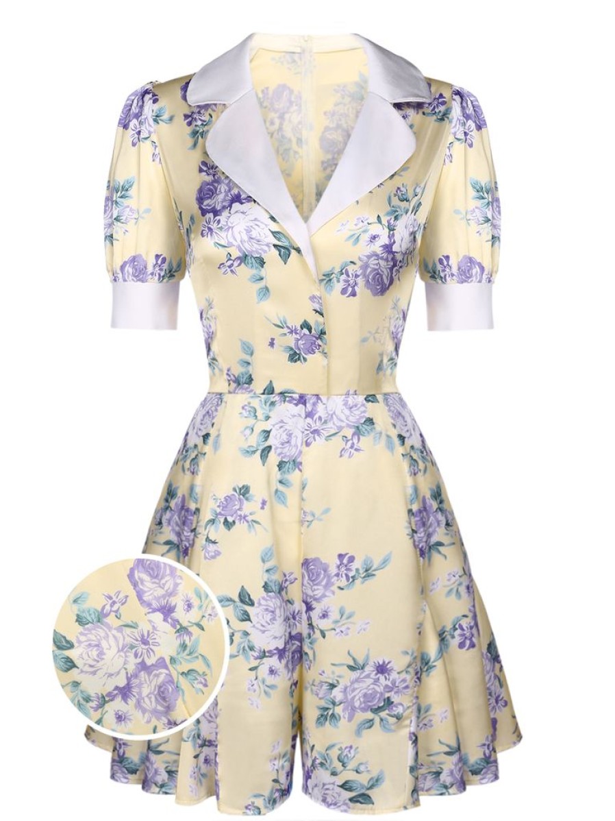 Clothing Retro Stage | 1950S Floral Swing Romper Yellow