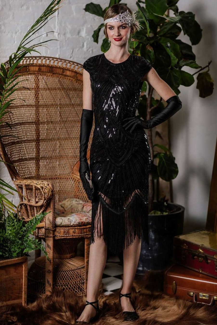 Clothing Retro Stage | 1920S Sequin Beaded Fringed Dress