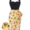 Clothing Retro Stage | Black 1960S Halter Sunflower Pencil Dress Yellow