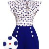 Clothing Retro Stage | 1950S Polka Dot Buttoned Romper Blue