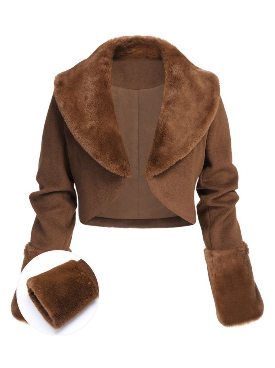 Clothing Retro Stage | 1950S Retro Fur Collar Bolero Jacket Brown