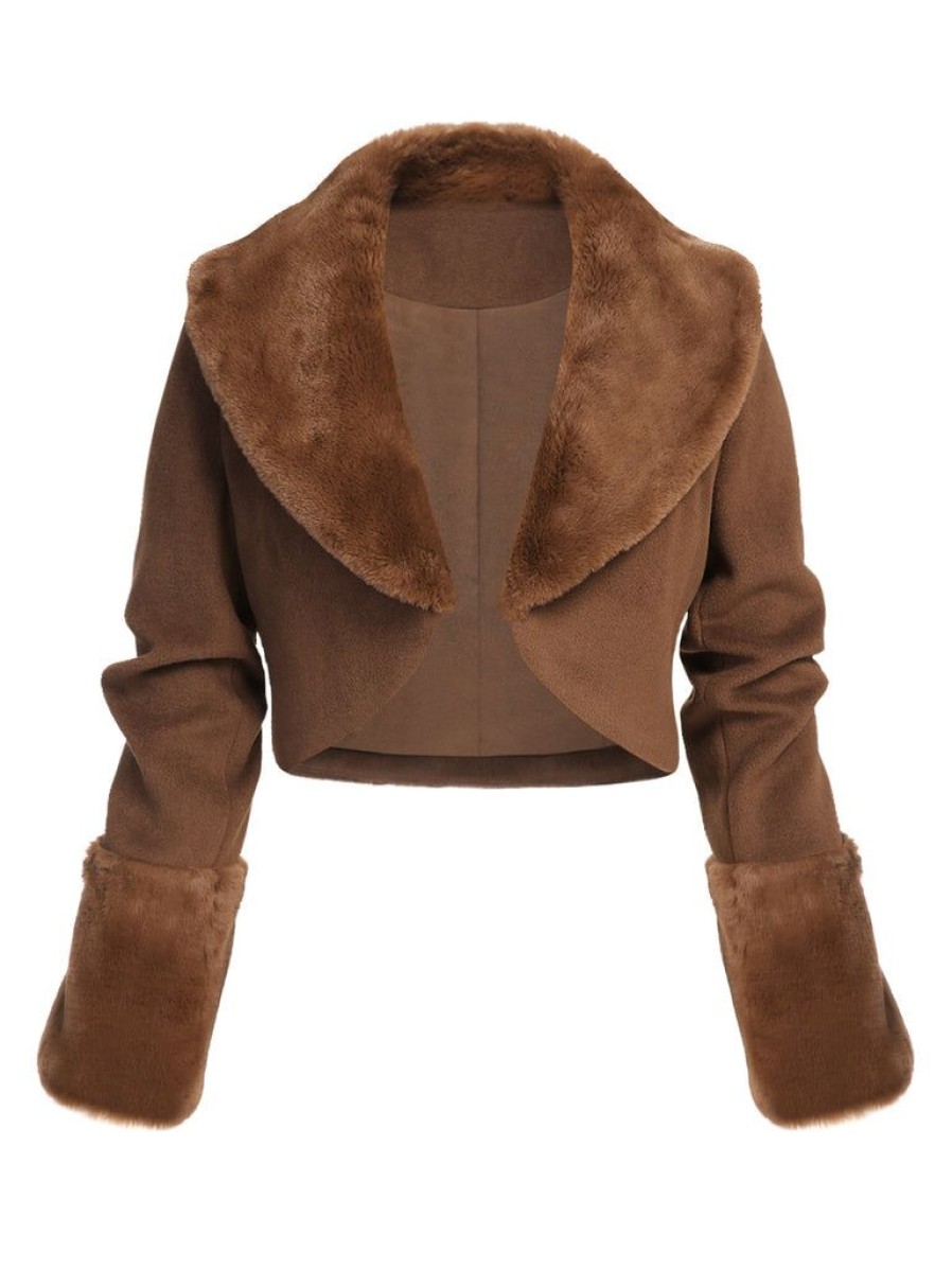 Clothing Retro Stage | 1950S Retro Fur Collar Bolero Jacket Brown