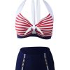 Clothing Retro Stage | 1950S Stripe Halter Bikini Navy Red