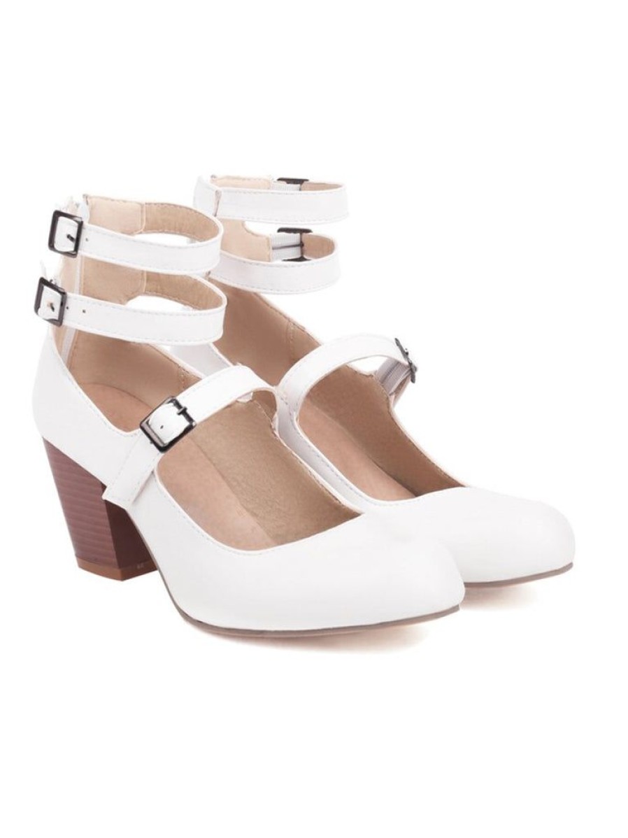 Shoes Retro Stage | Solid Round Toe Chunky High Heels