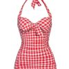 Clothing Retro Stage | 1950S Plaid Halter One-Piece Swimsuit Red