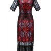 Clothing Retro Stage | 1920S Sequin Fringed Flapper Dress Wine Red