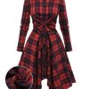 Clothing Retro Stage | 1950S Plaid Long Sleeves Shirt Dress Red