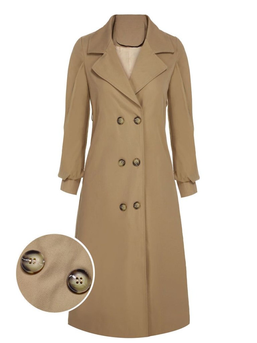 Clothing Retro Stage | 1940S Double Breasted Button Trench Coat Khaki