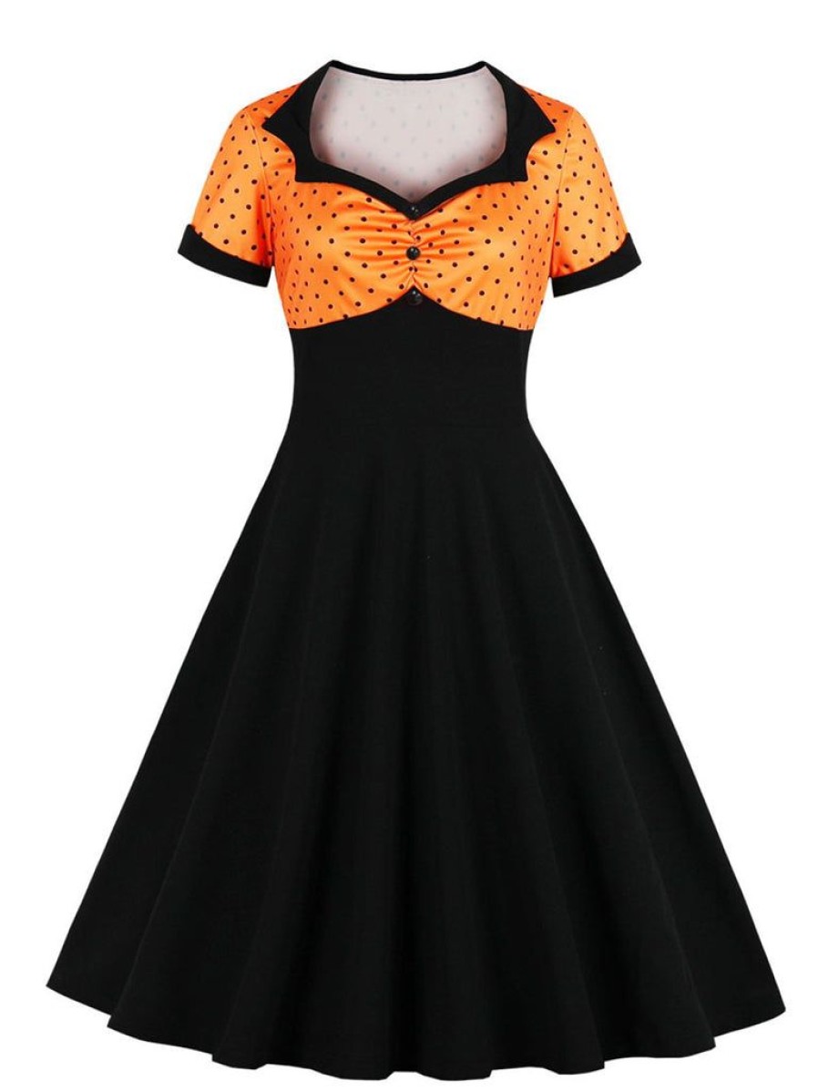 Clothing Retro Stage | [Plus Size] 1950S Square Neck Polka Dot Dress