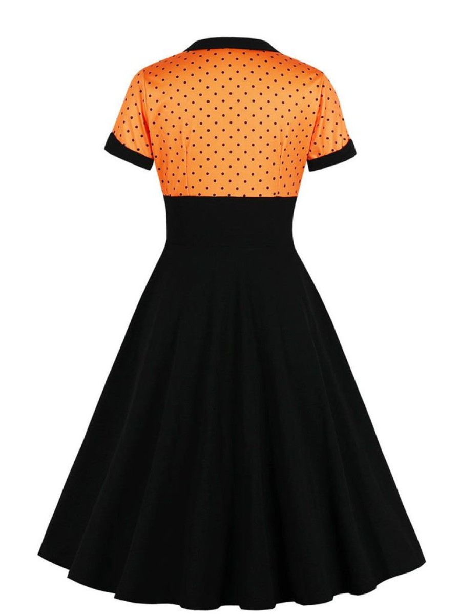 Clothing Retro Stage | [Plus Size] 1950S Square Neck Polka Dot Dress