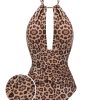 Clothing Retro Stage | 1930S Leopard V-Neck Halter Swimsuit Brown