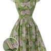 Clothing Retro Stage | 1960S Oil-Painting Rose Dress Green