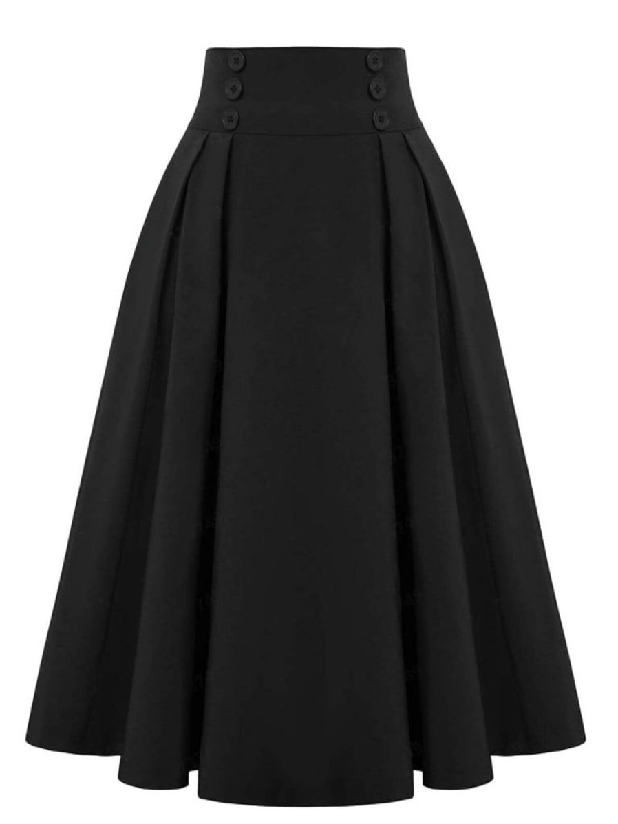 Clothing Retro Stage | 1940S Solid High-Waist Pleated Skirt