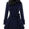 Clothing Retro Stage | Christmas Fur Collar Waisted Woolen Coat