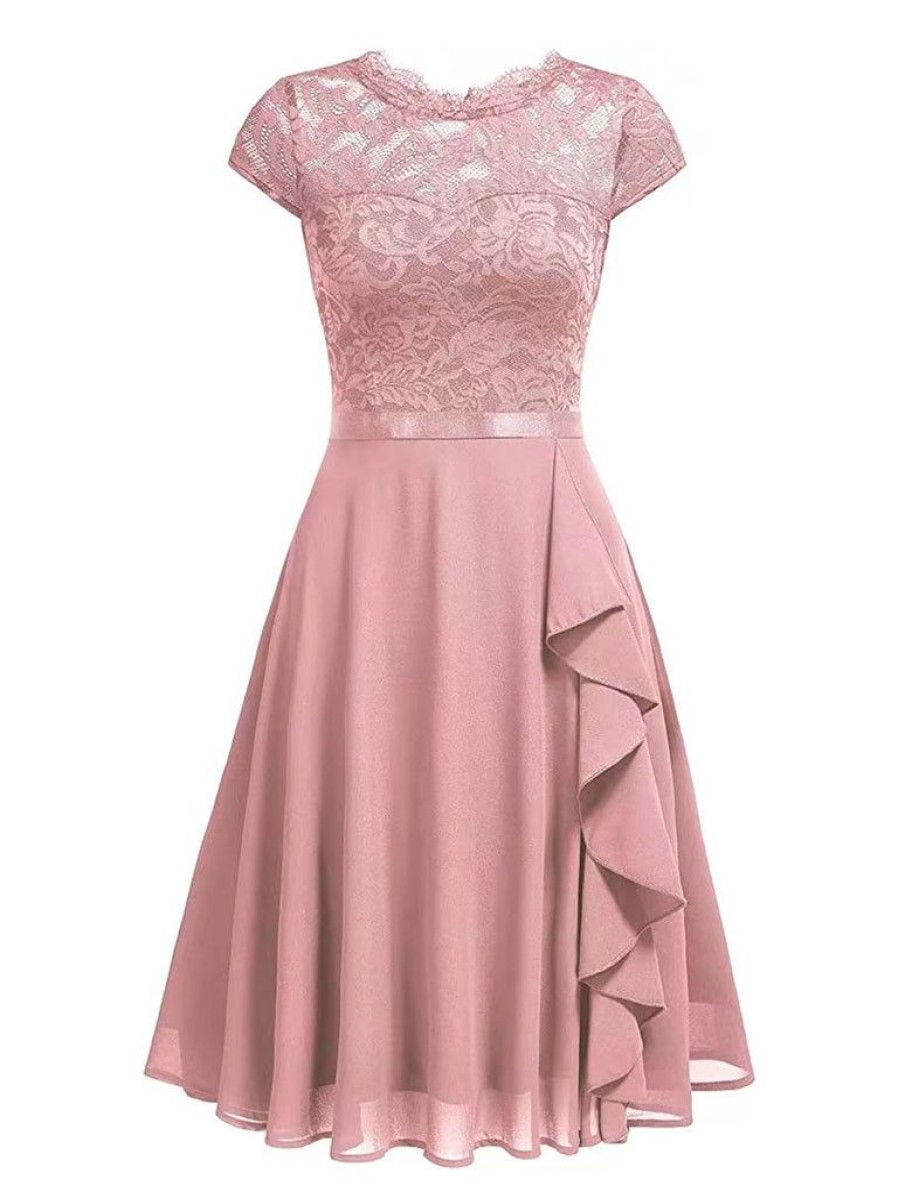 Clothing Retro Stage | 1940S Ruffles Lace Floral Solid Dress