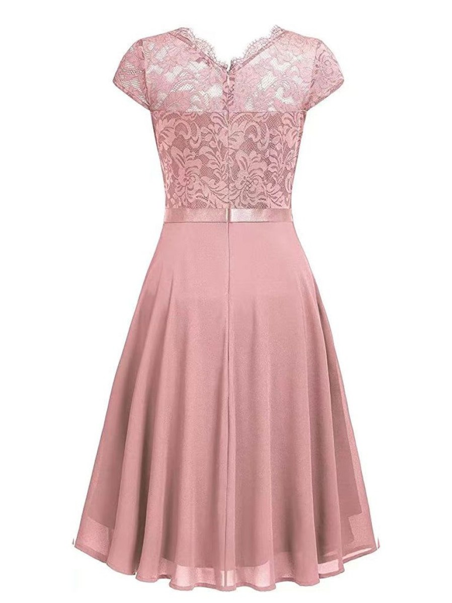 Clothing Retro Stage | 1940S Ruffles Lace Floral Solid Dress