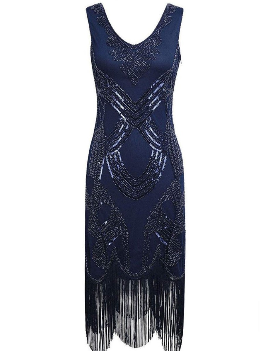 Clothing Retro Stage | 1920S Sequin Flapper Dress Blue