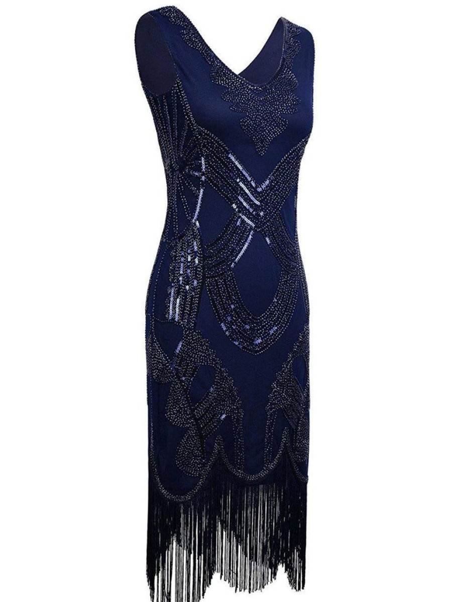 Clothing Retro Stage | 1920S Sequin Flapper Dress Blue