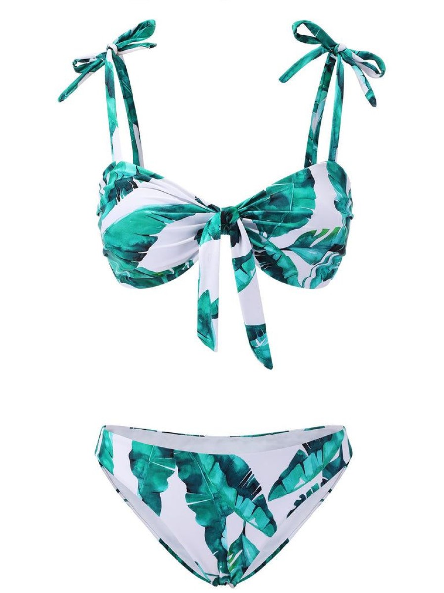 Clothing Retro Stage | 3Pcs 1960S Strap Chiffon Bikini Set Green