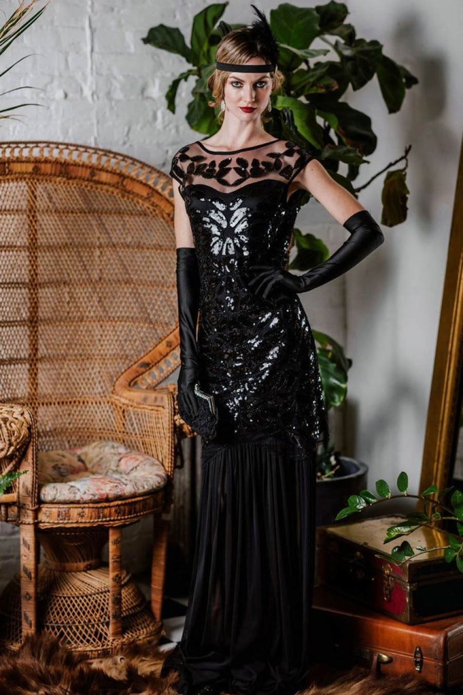 Clothing Retro Stage | 1920S Sequin Maxi Flapper Dress Black