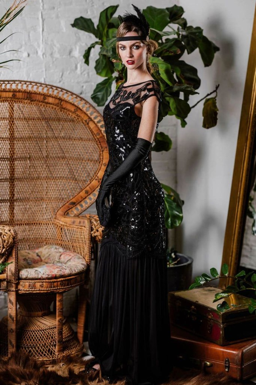 Clothing Retro Stage | 1920S Sequin Maxi Flapper Dress Black